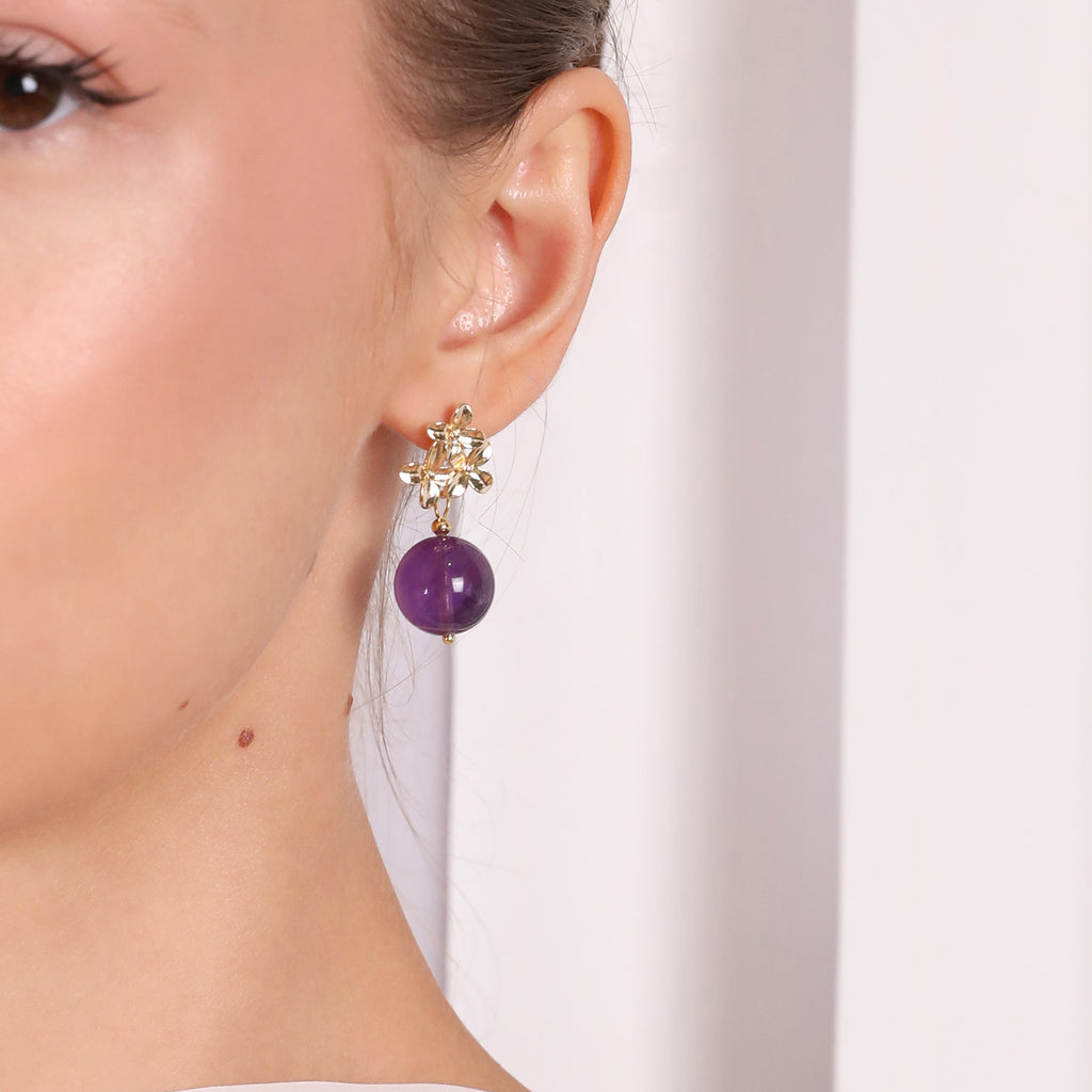 Amethyst Flower Dangle Earrings