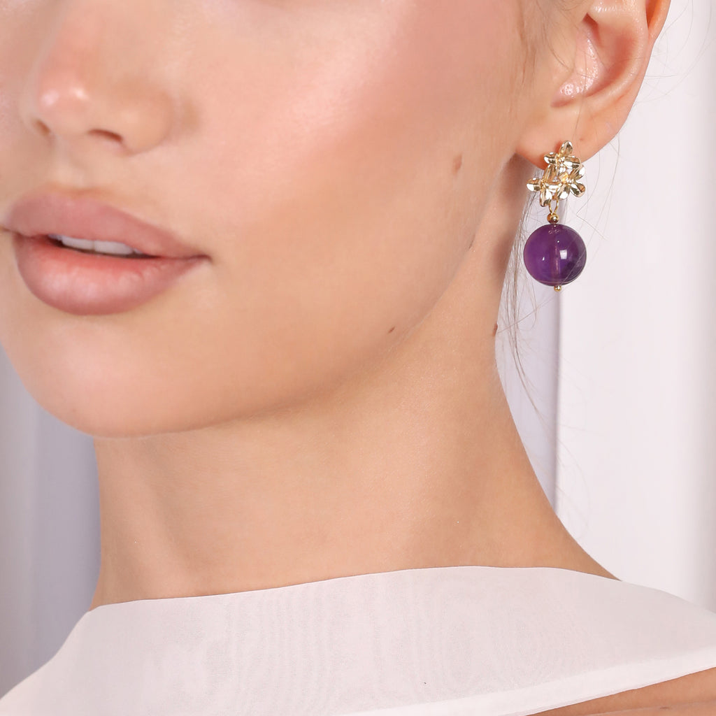 Amethyst Flower Dangle Earrings
