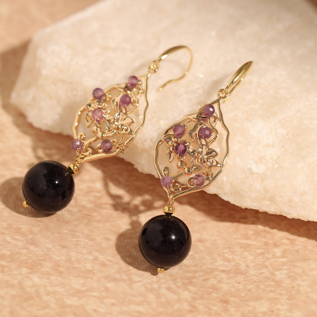 Amethyst Flower Dangle Earrings