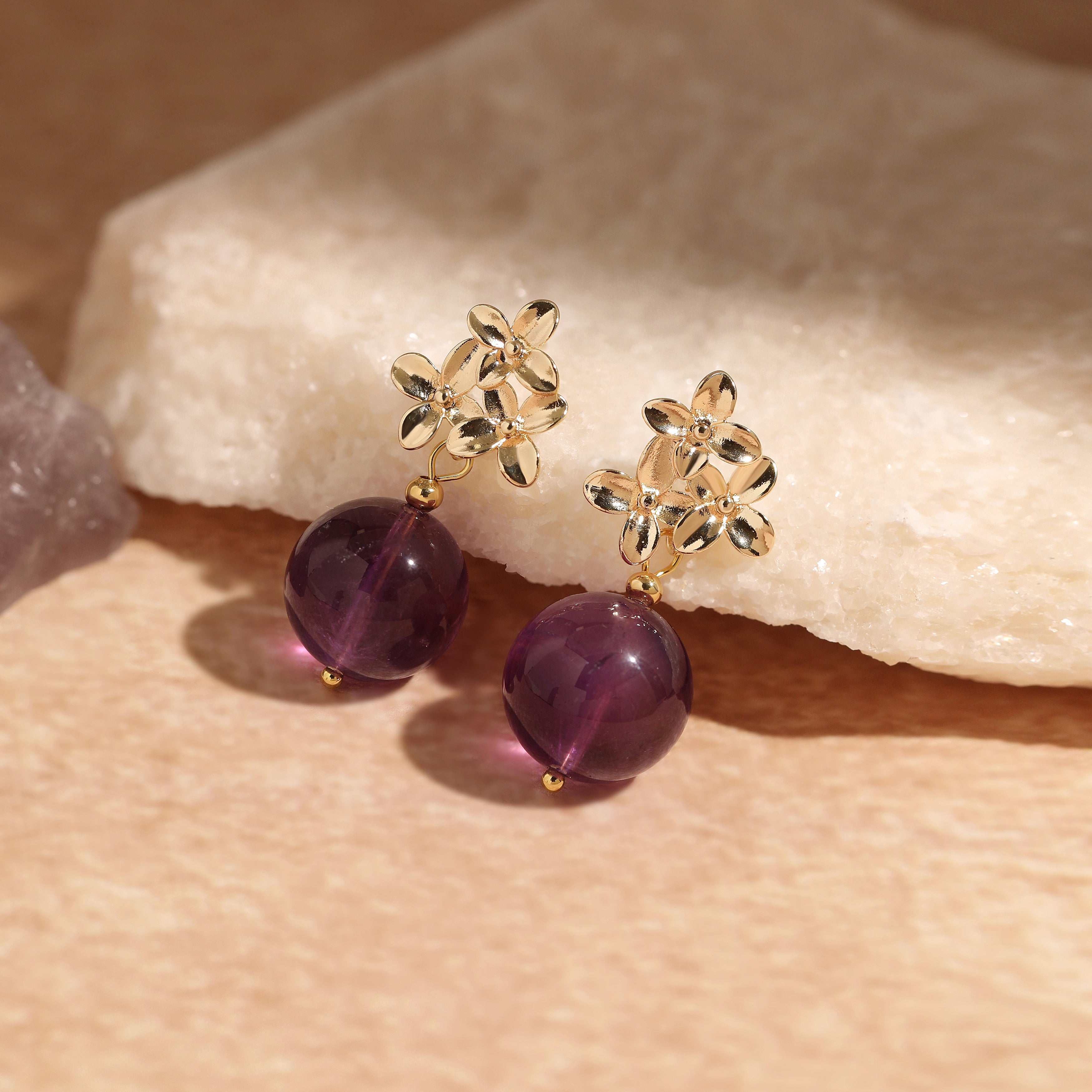 Amethyst Flower Dangle Earrings