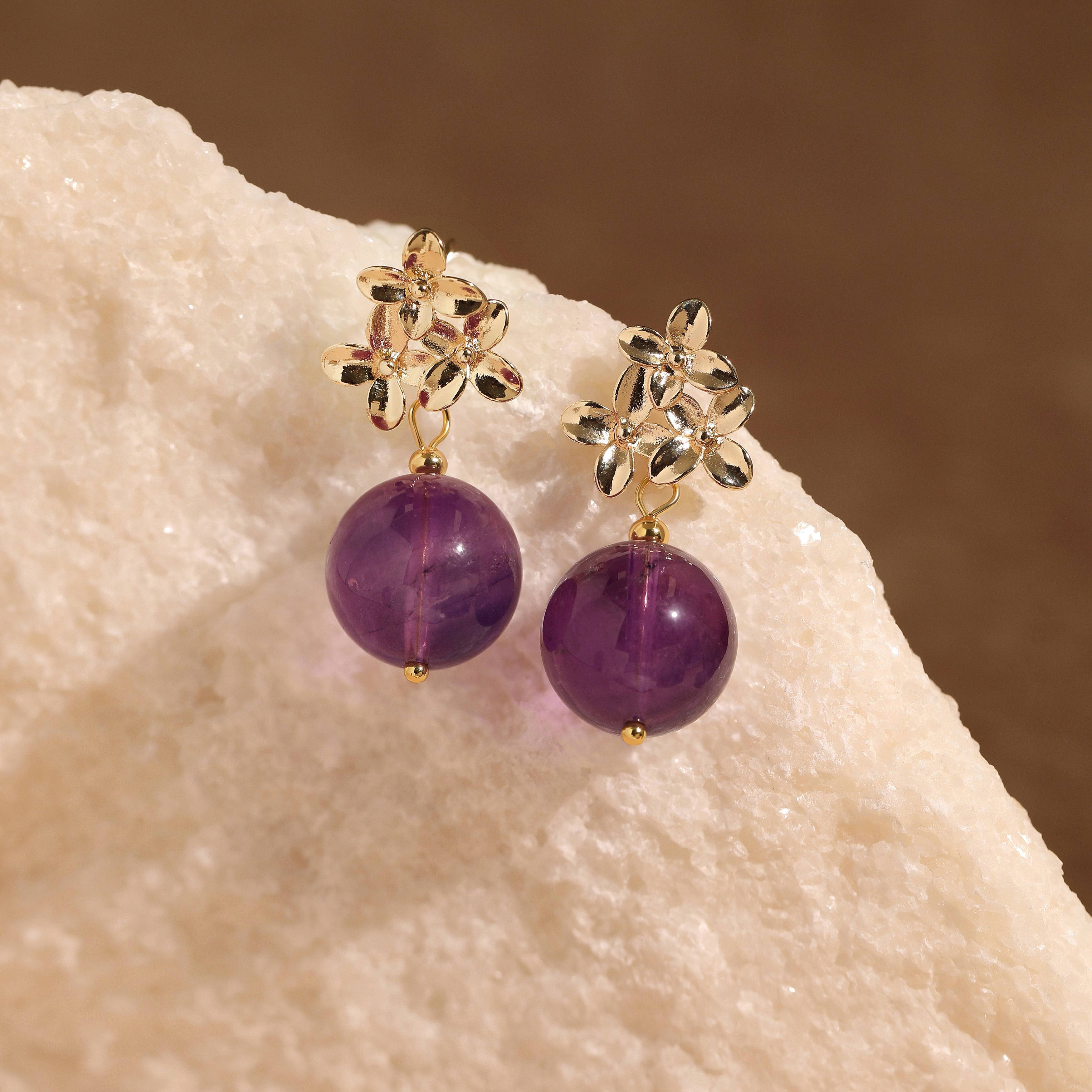 Amethyst Flower Dangle Earrings