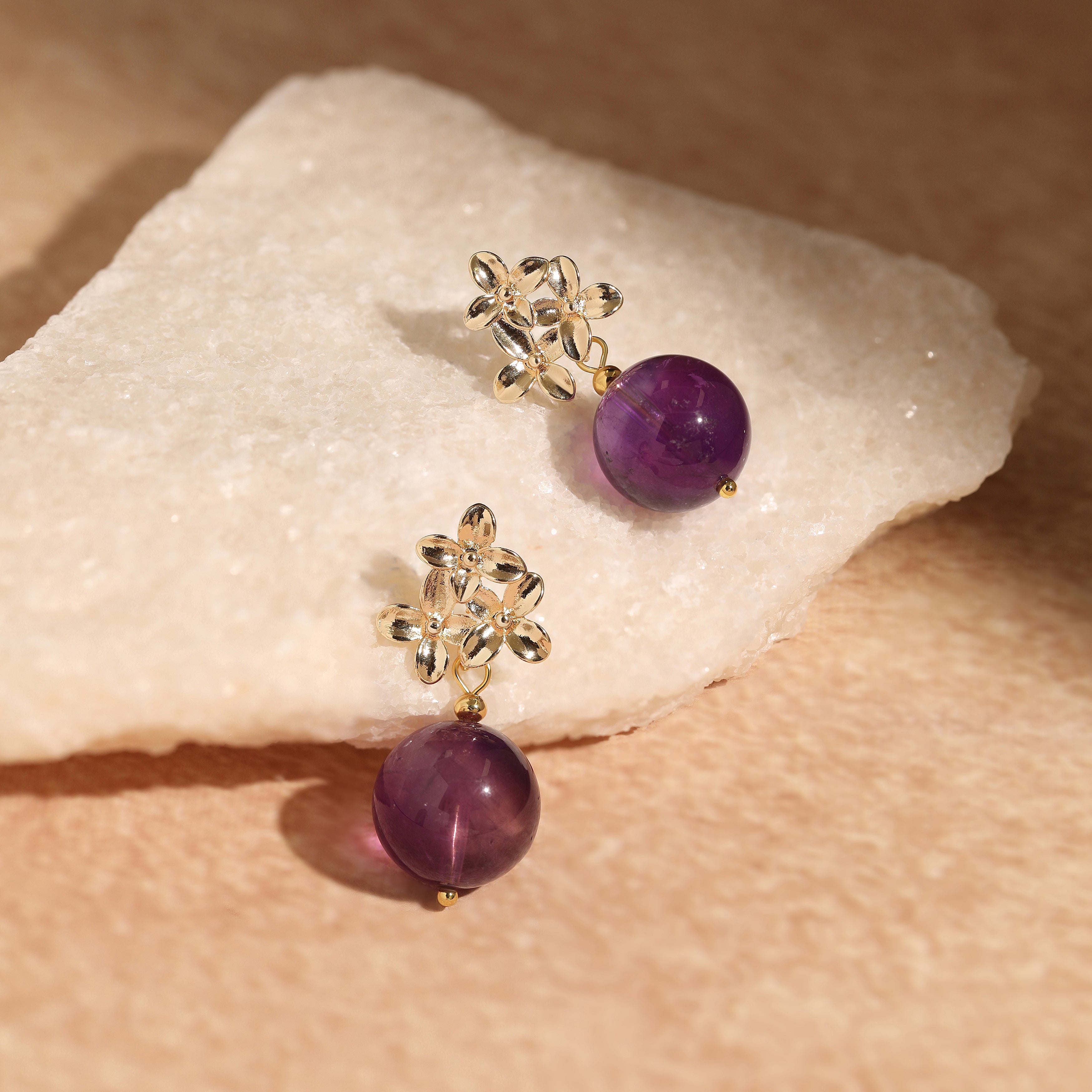 Amethyst Flower Dangle Earrings