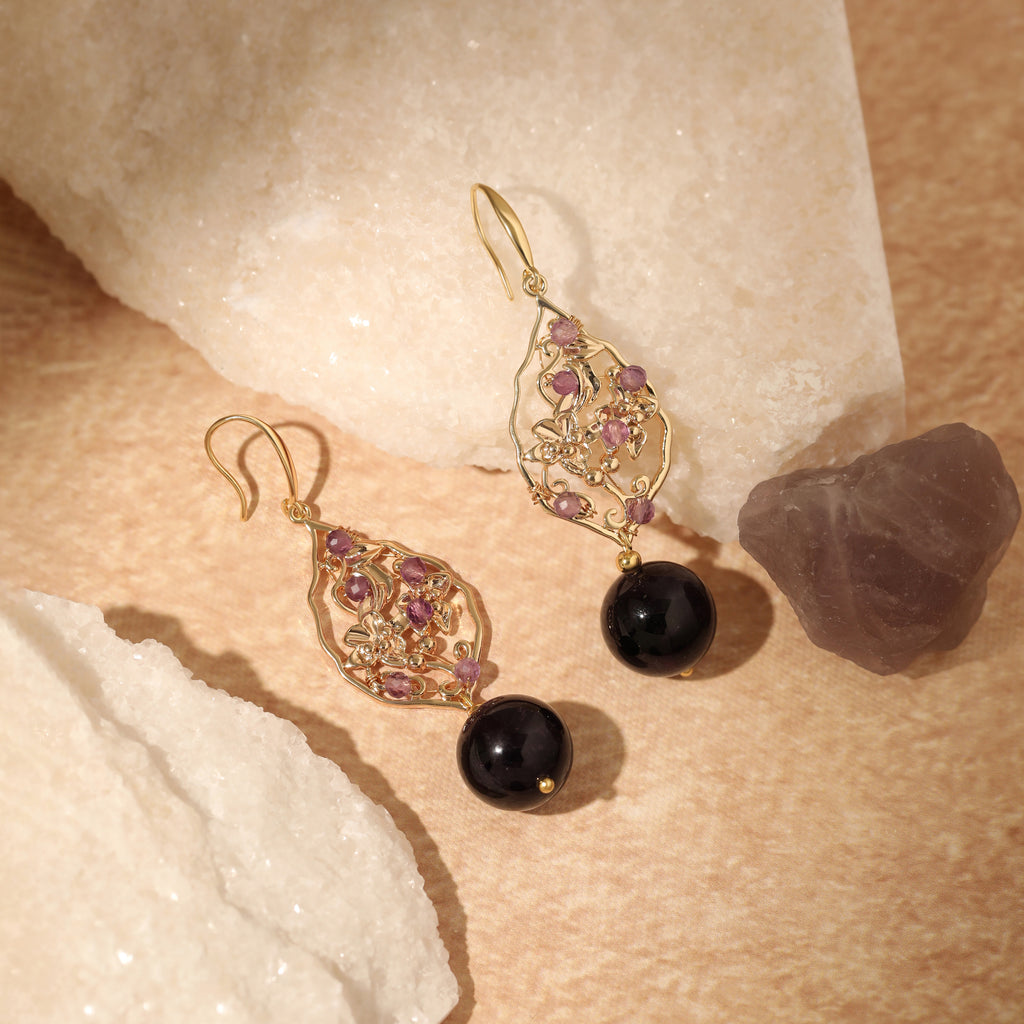 Amethyst Flower Dangle Earrings