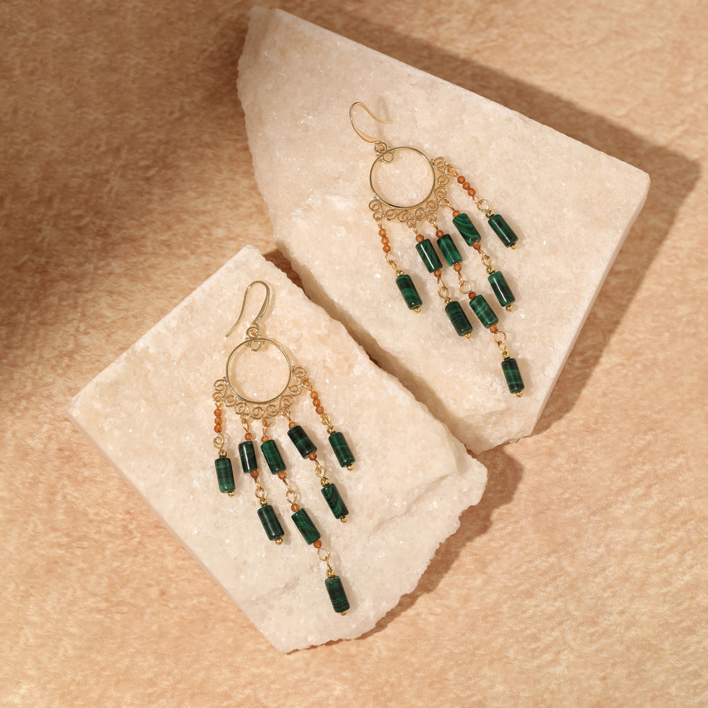 Malachite Tassel Earrings