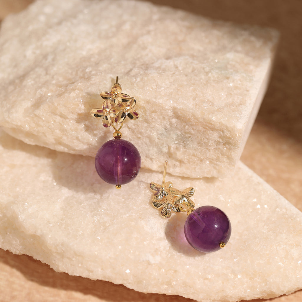 Amethyst Flower Dangle Earrings