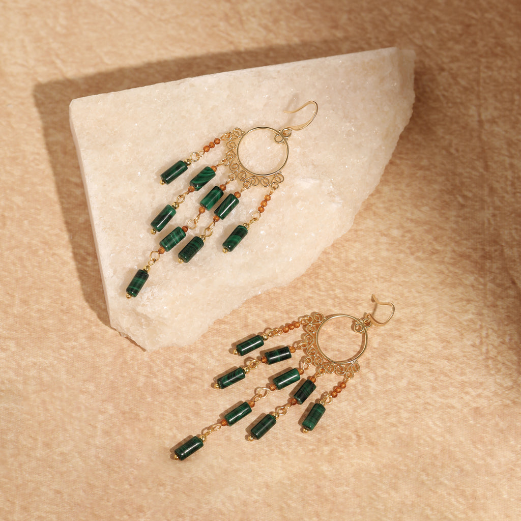 Malachite Tassel Earrings