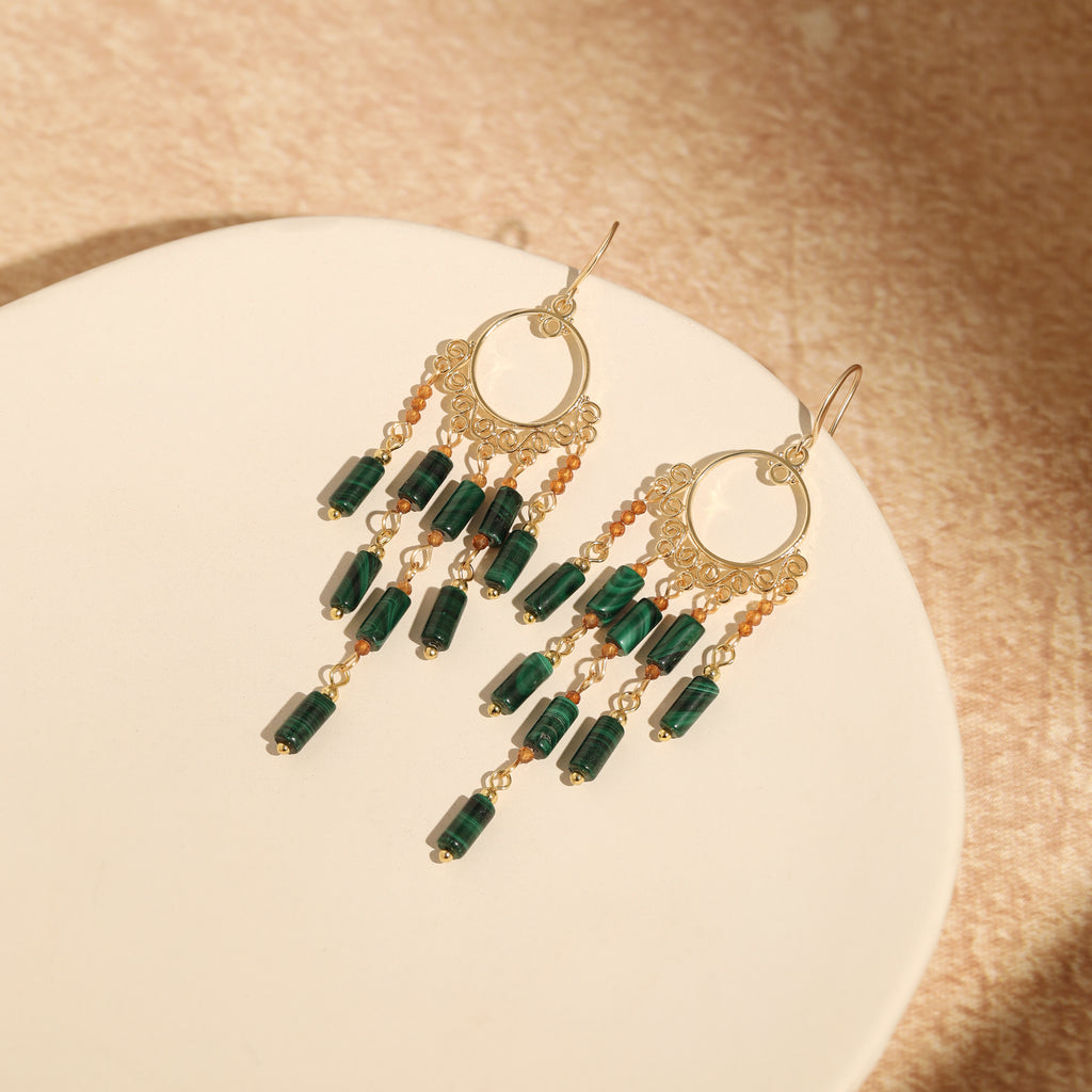 Malachite Tassel Earrings