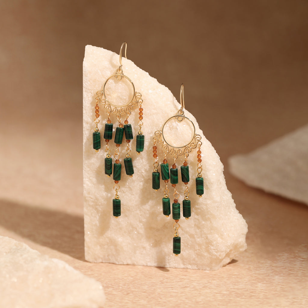 Malachite Tassel Earrings