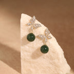 Green Jade Butterfly Drop Earrings