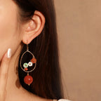 Jade and Carnelian Flower Teardrop Earrings