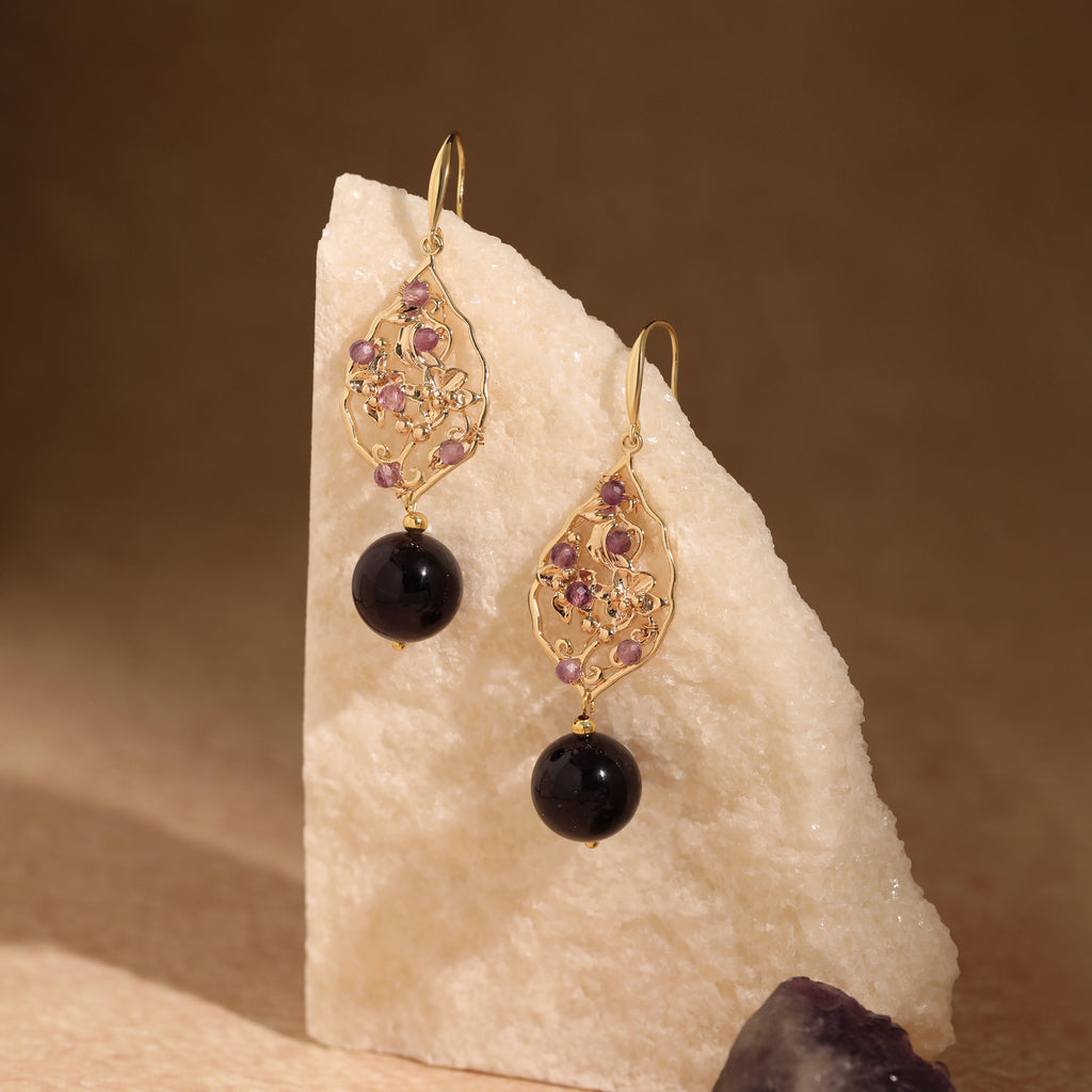 Amethyst Flower Dangle Earrings