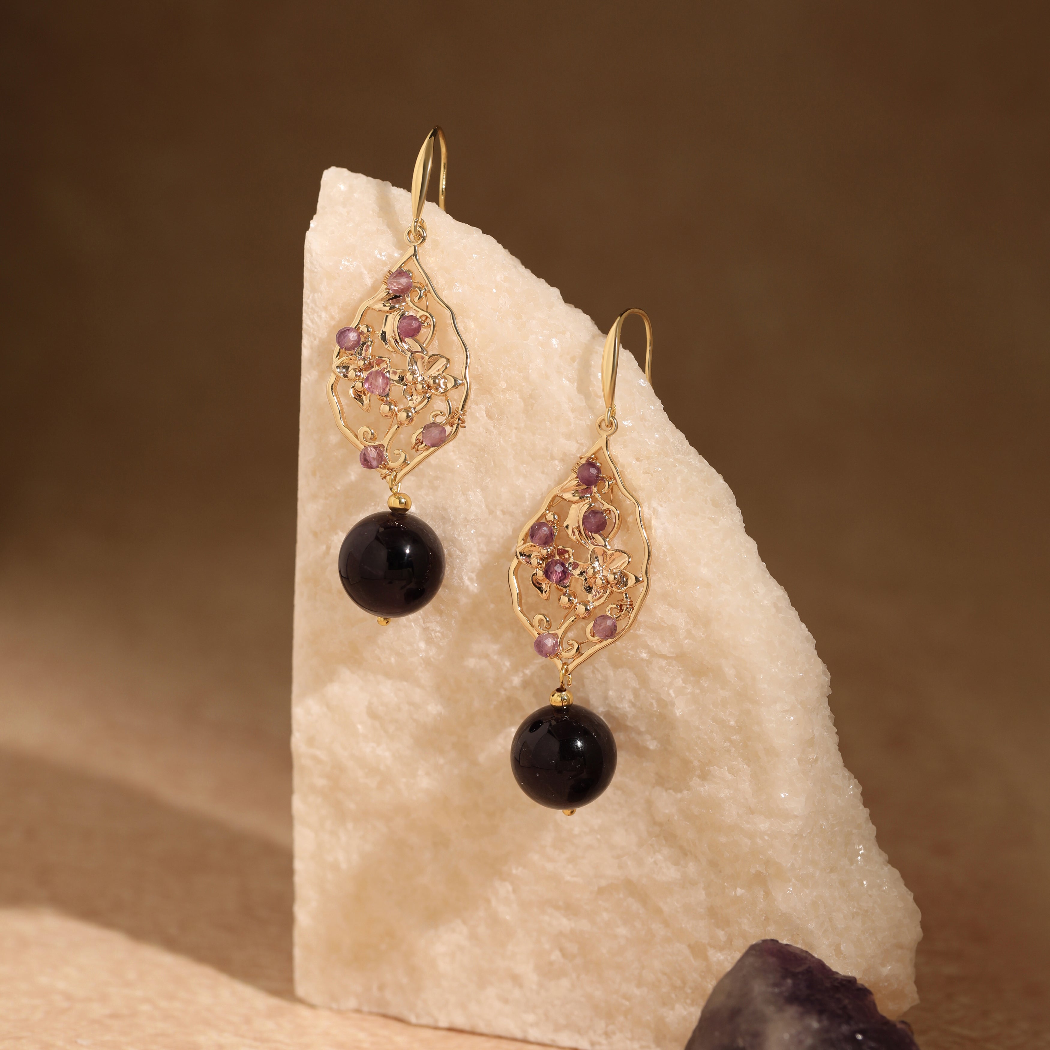 Amethyst Flower Dangle Earrings