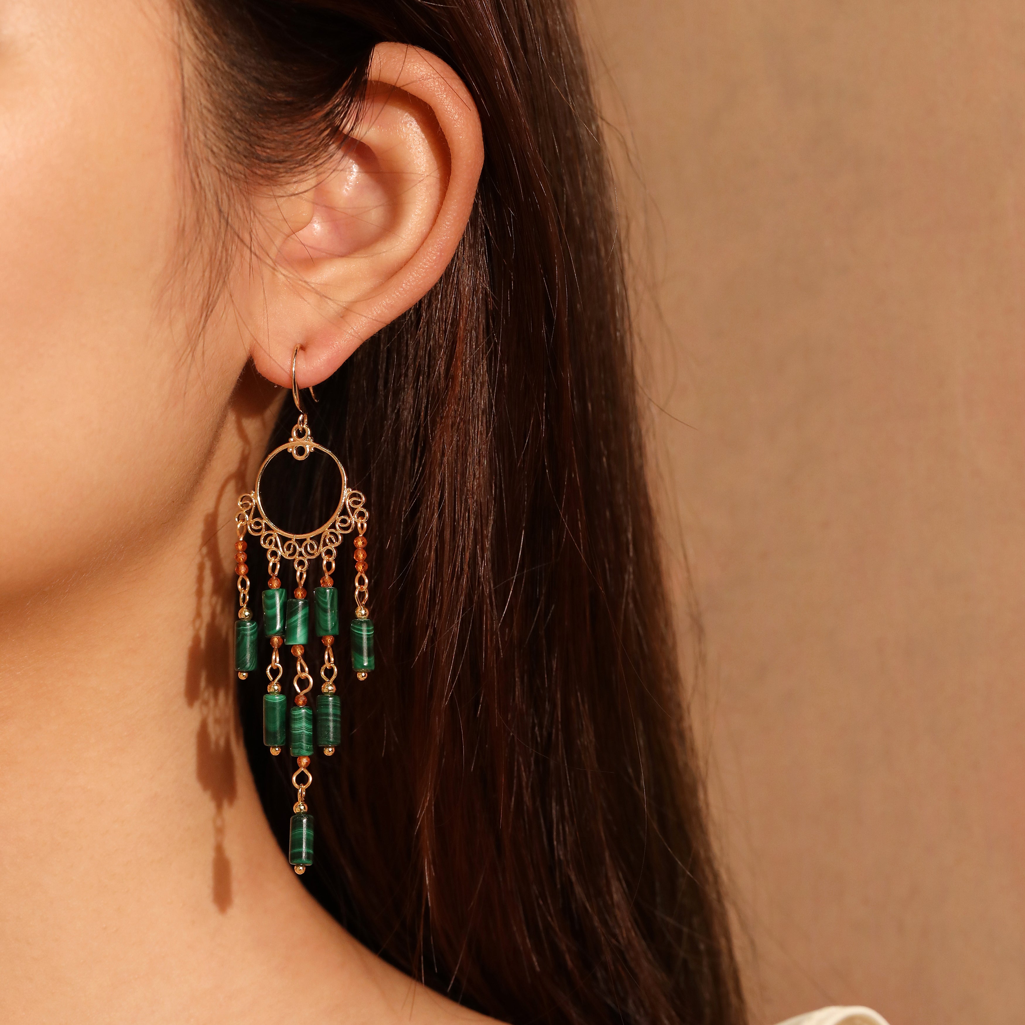 Malachite Tassel Earrings