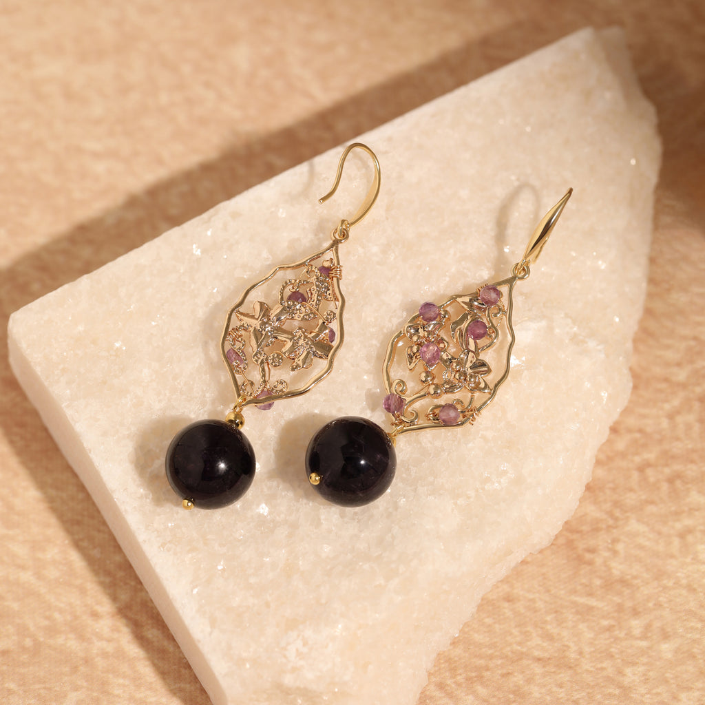 Amethyst Flower Dangle Earrings
