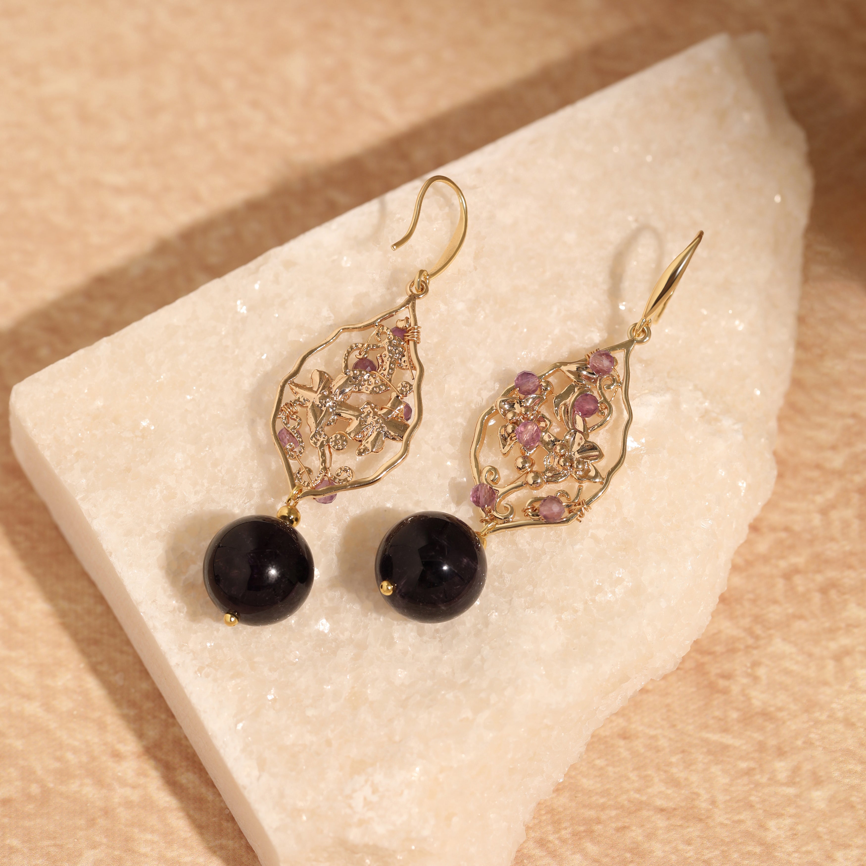 Amethyst Flower Dangle Earrings