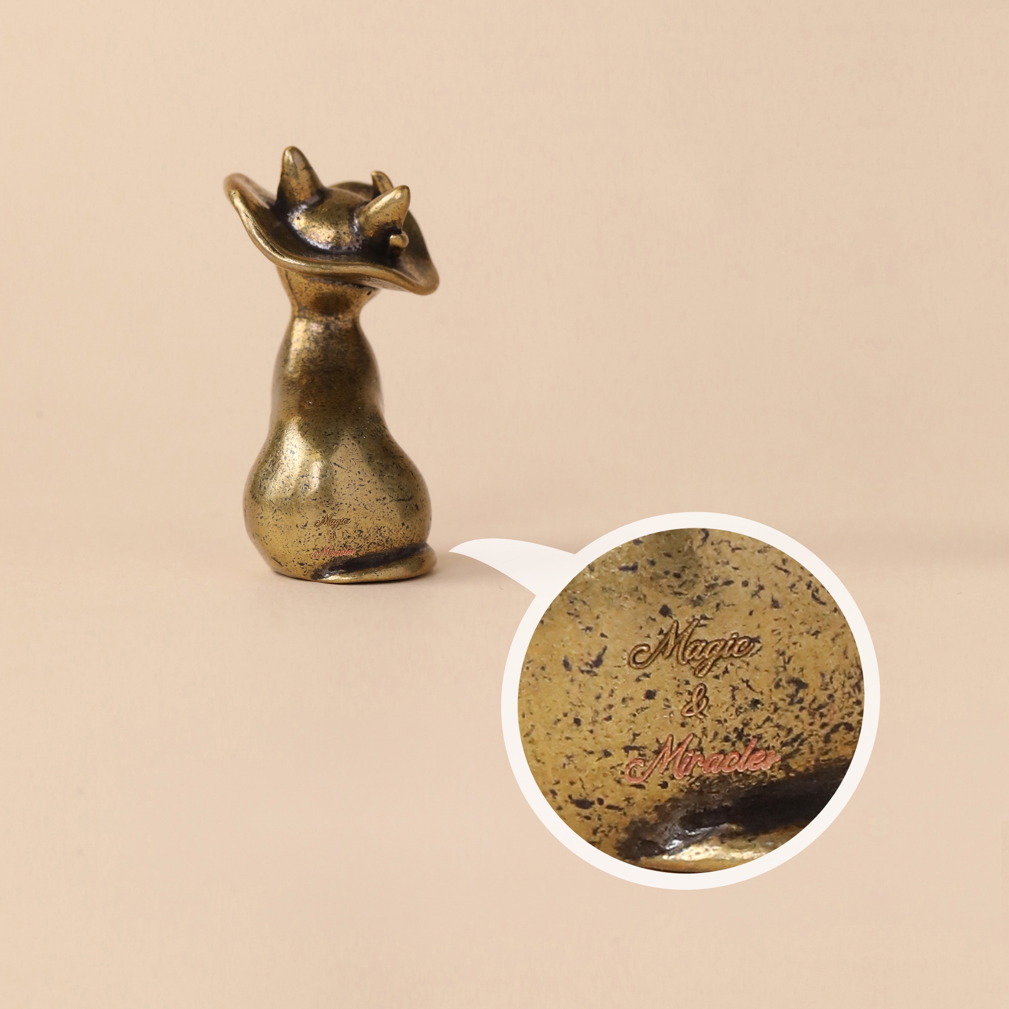 Solid Brass Cat Metal Statue with Antique Finish