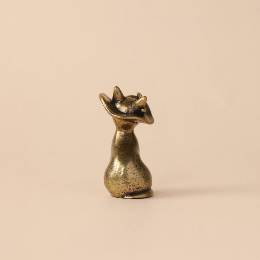 Solid Brass Cat Metal Statue with Antique Finish
