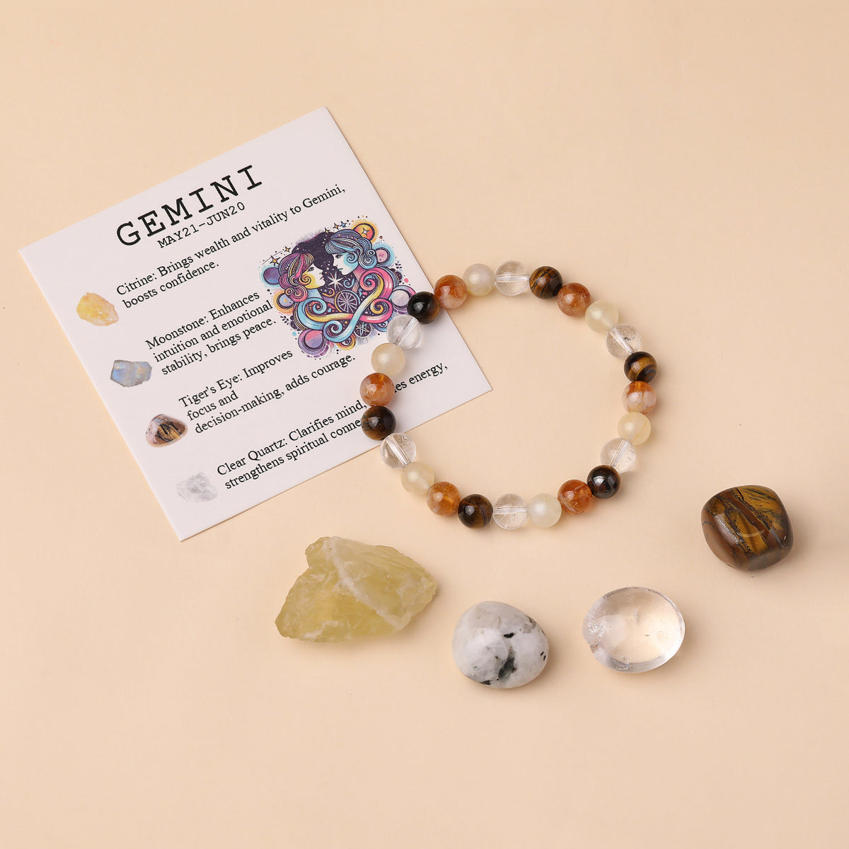 Aries Zodiac Crystal Bracelet & Stone Set