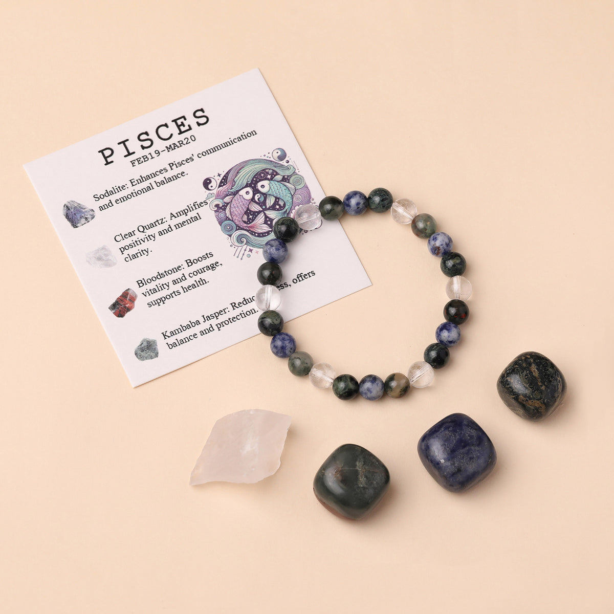 Aries Zodiac Crystal Bracelet & Stone Set