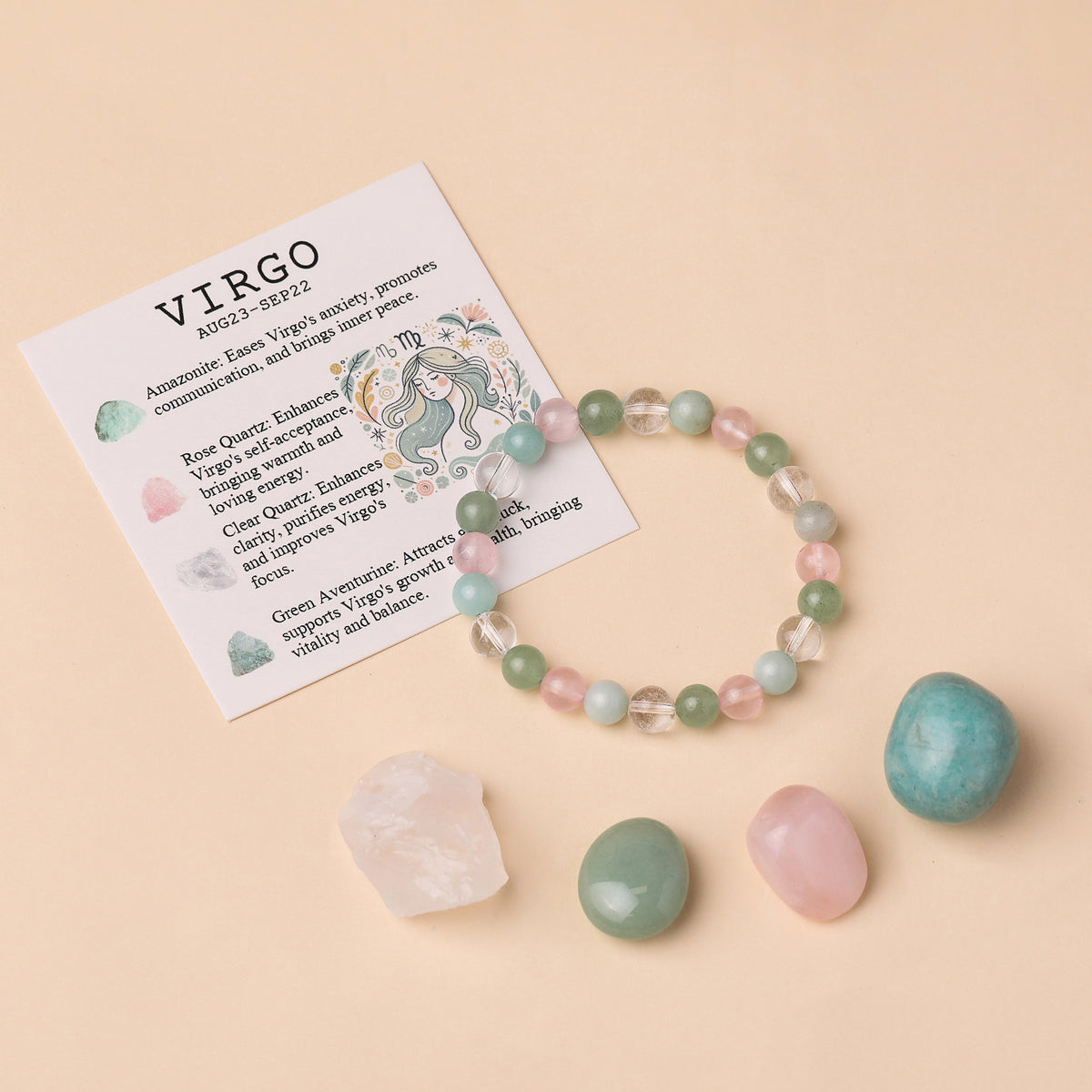 Aries Zodiac Crystal Bracelet & Stone Set