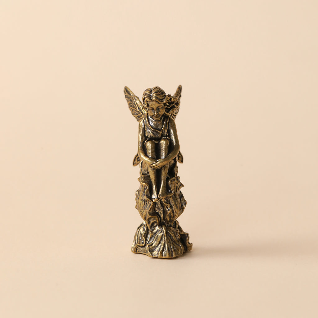 Solid Brass Angel Metal Statue with Antique Finish