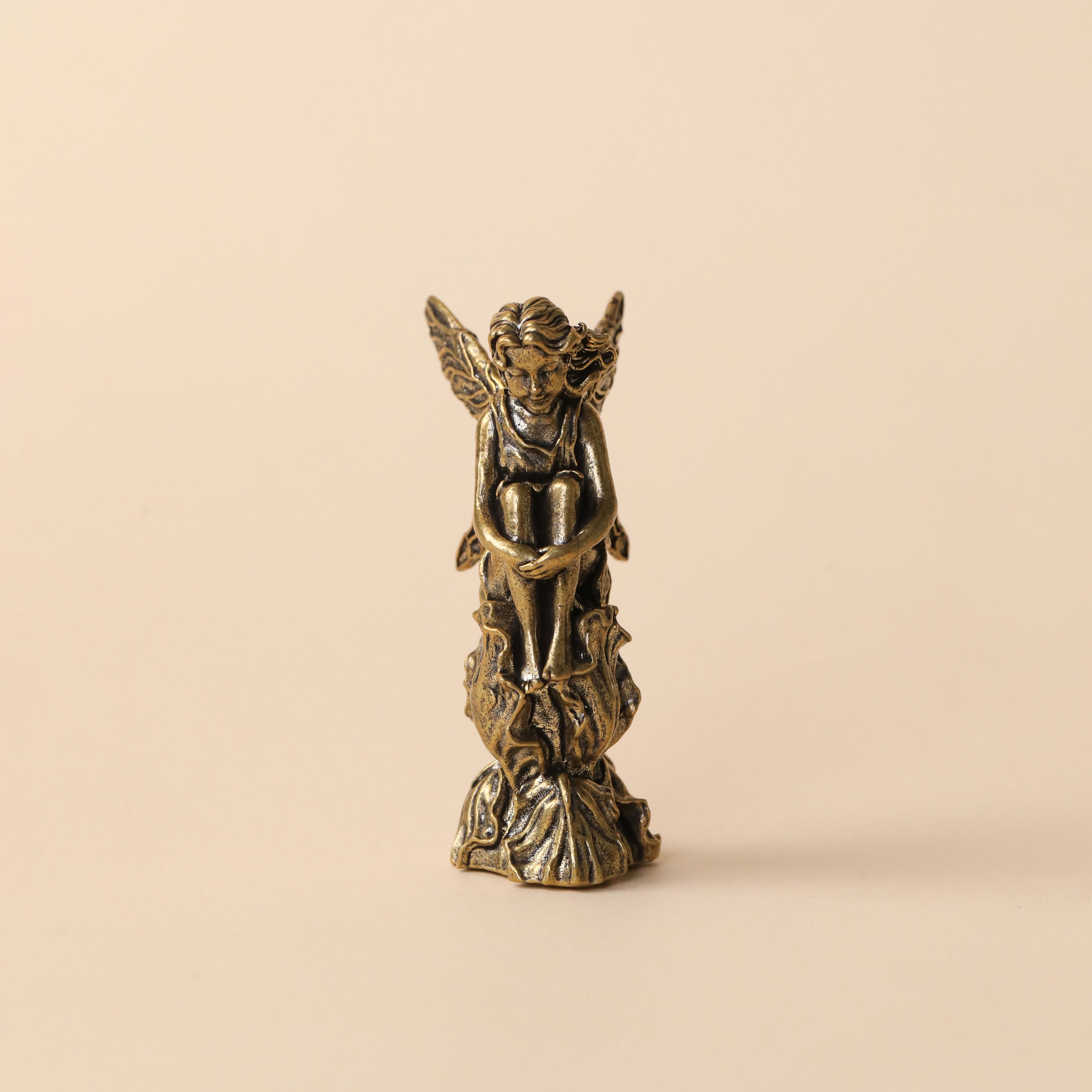 Solid Brass Angel Metal Statue with Antique Finish