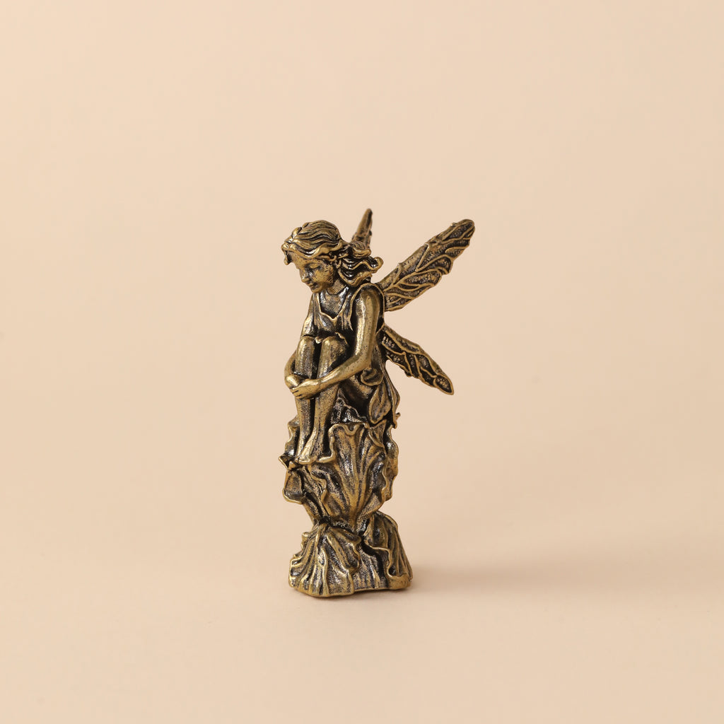Solid Brass Angel Metal Statue with Antique Finish
