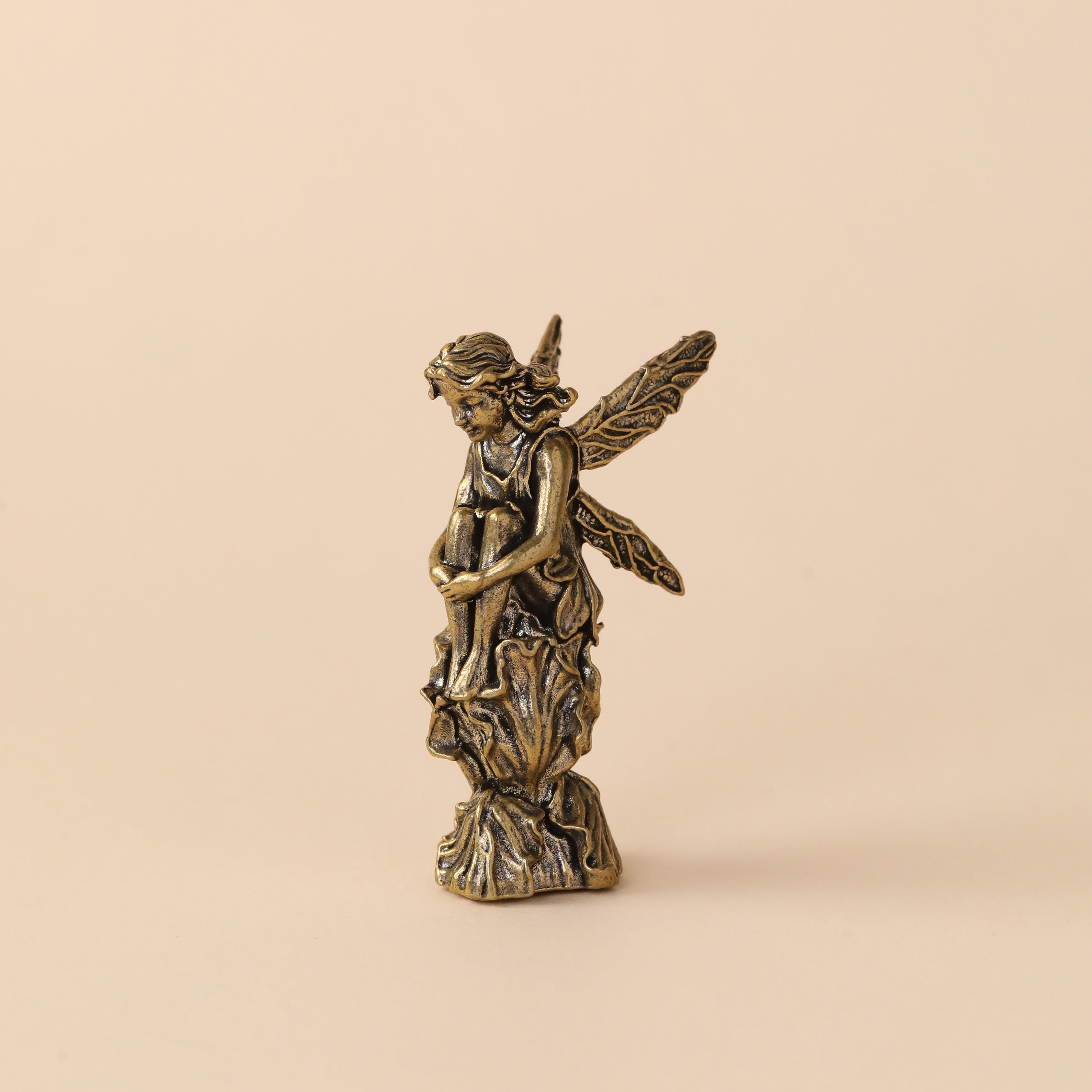 Solid Brass Angel Metal Statue with Antique Finish