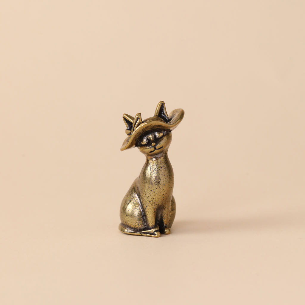 Solid Brass Cat Metal Statue with Antique Finish
