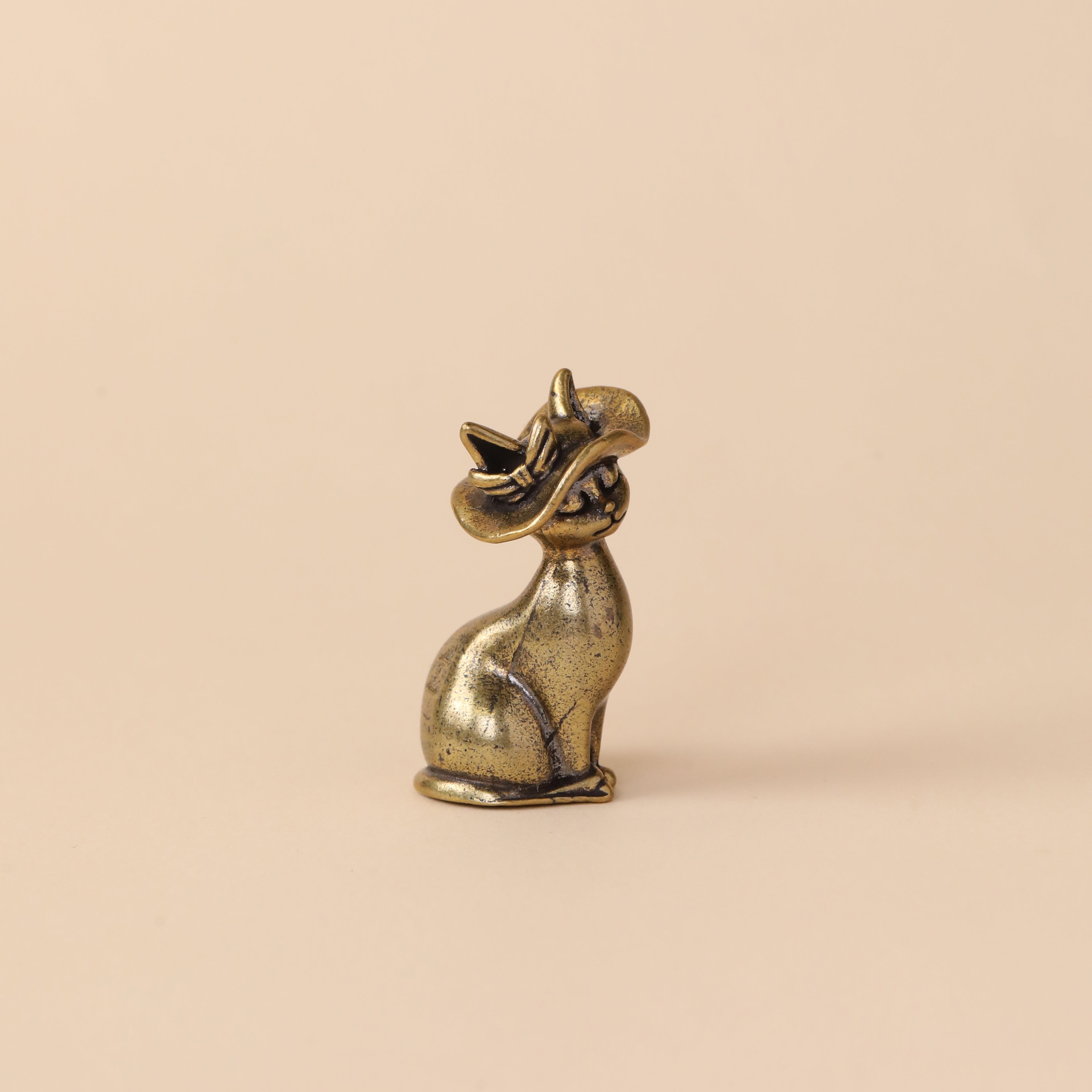 Solid Brass Cat Metal Statue with Antique Finish