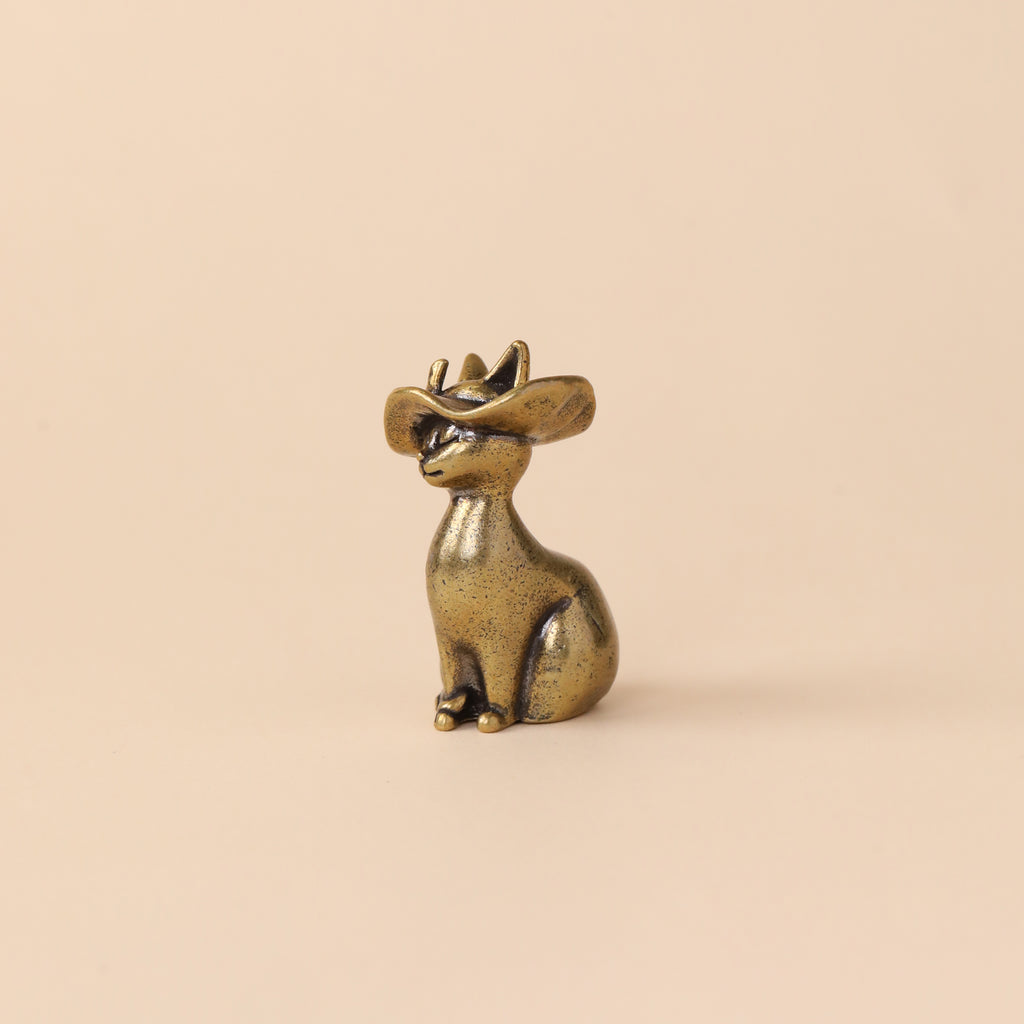 Solid Brass Cat Metal Statue with Antique Finish