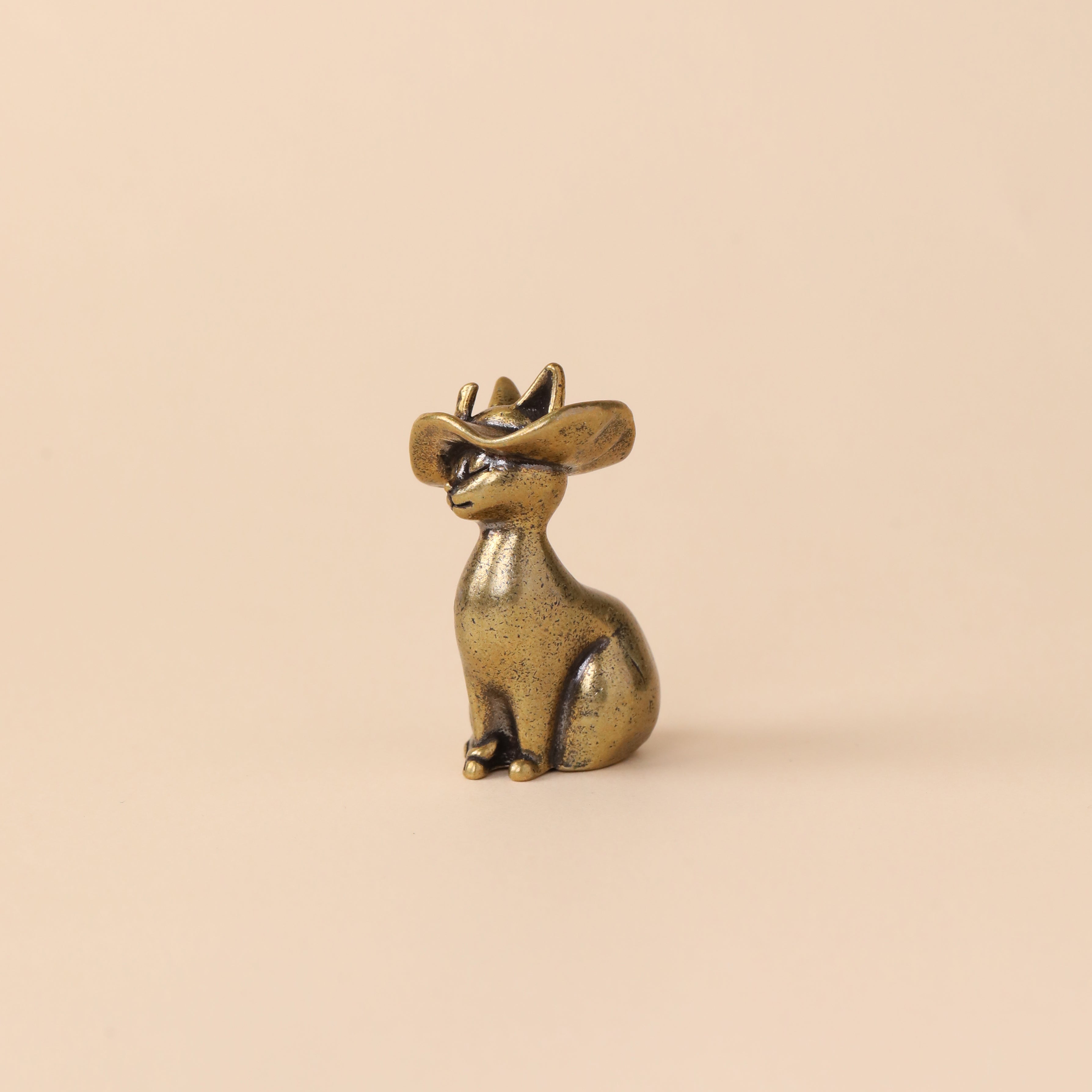 Solid Brass Cat Metal Statue with Antique Finish
