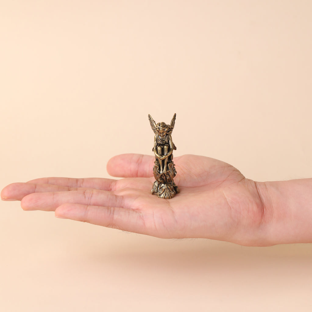 Solid Brass Angel Metal Statue with Antique Finish