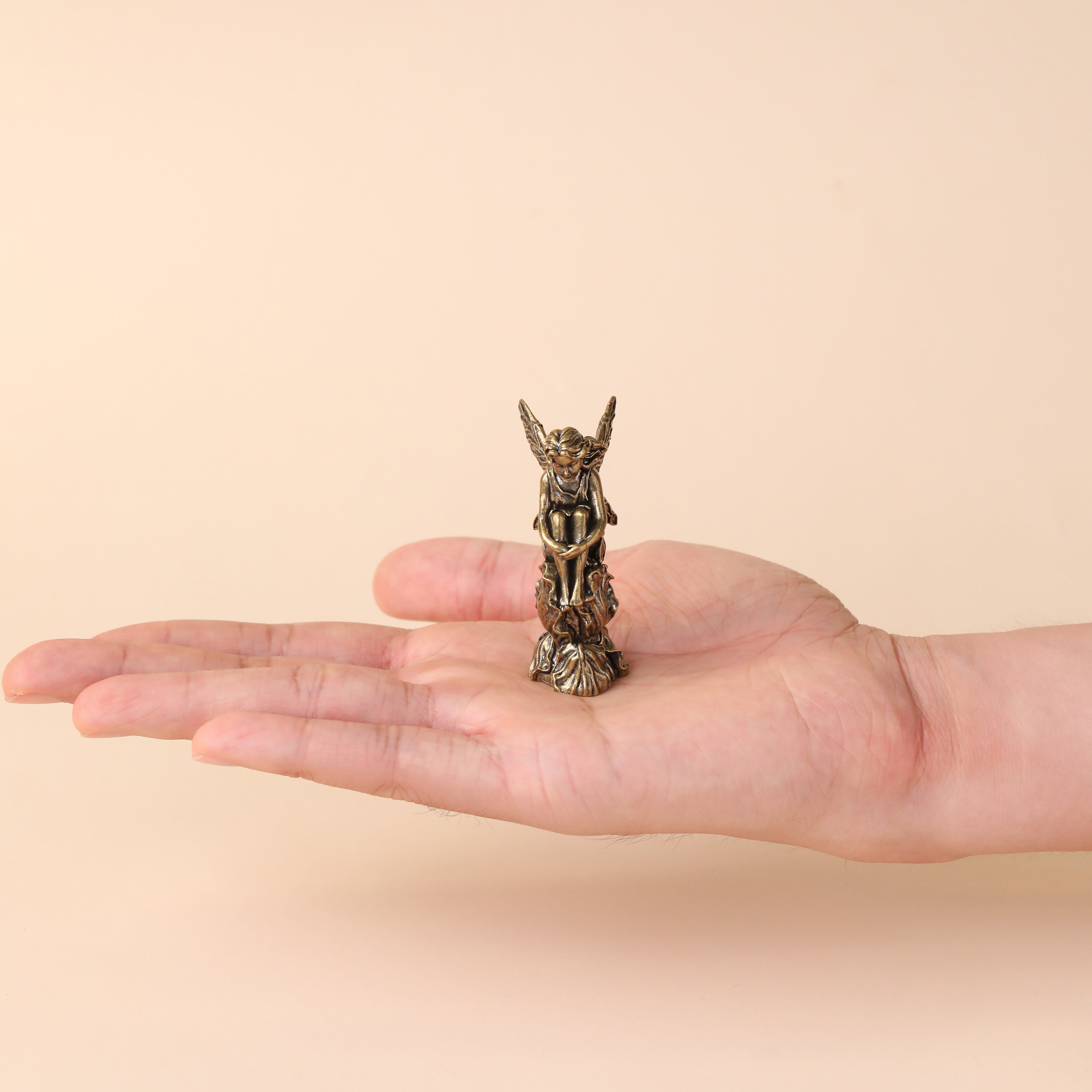 Solid Brass Angel Metal Statue with Antique Finish
