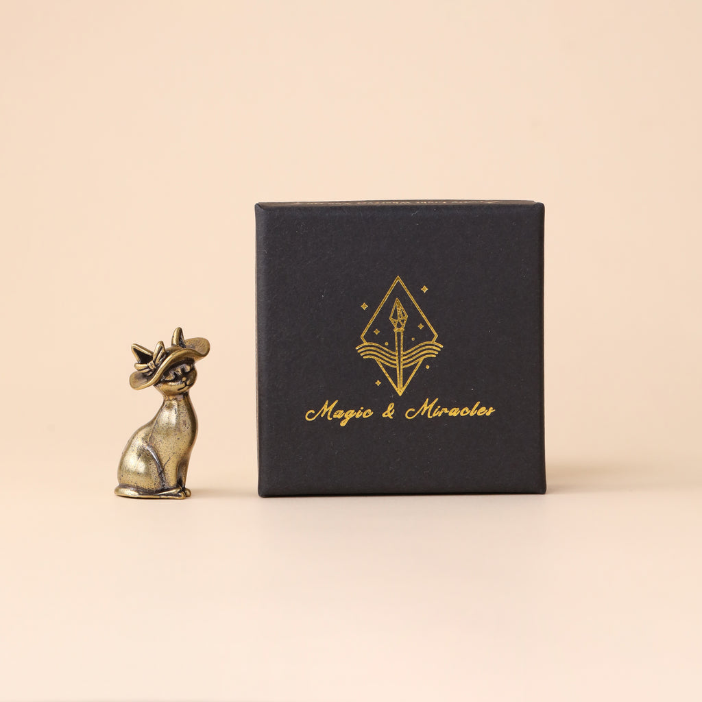 Solid Brass Cat Metal Statue with Antique Finish