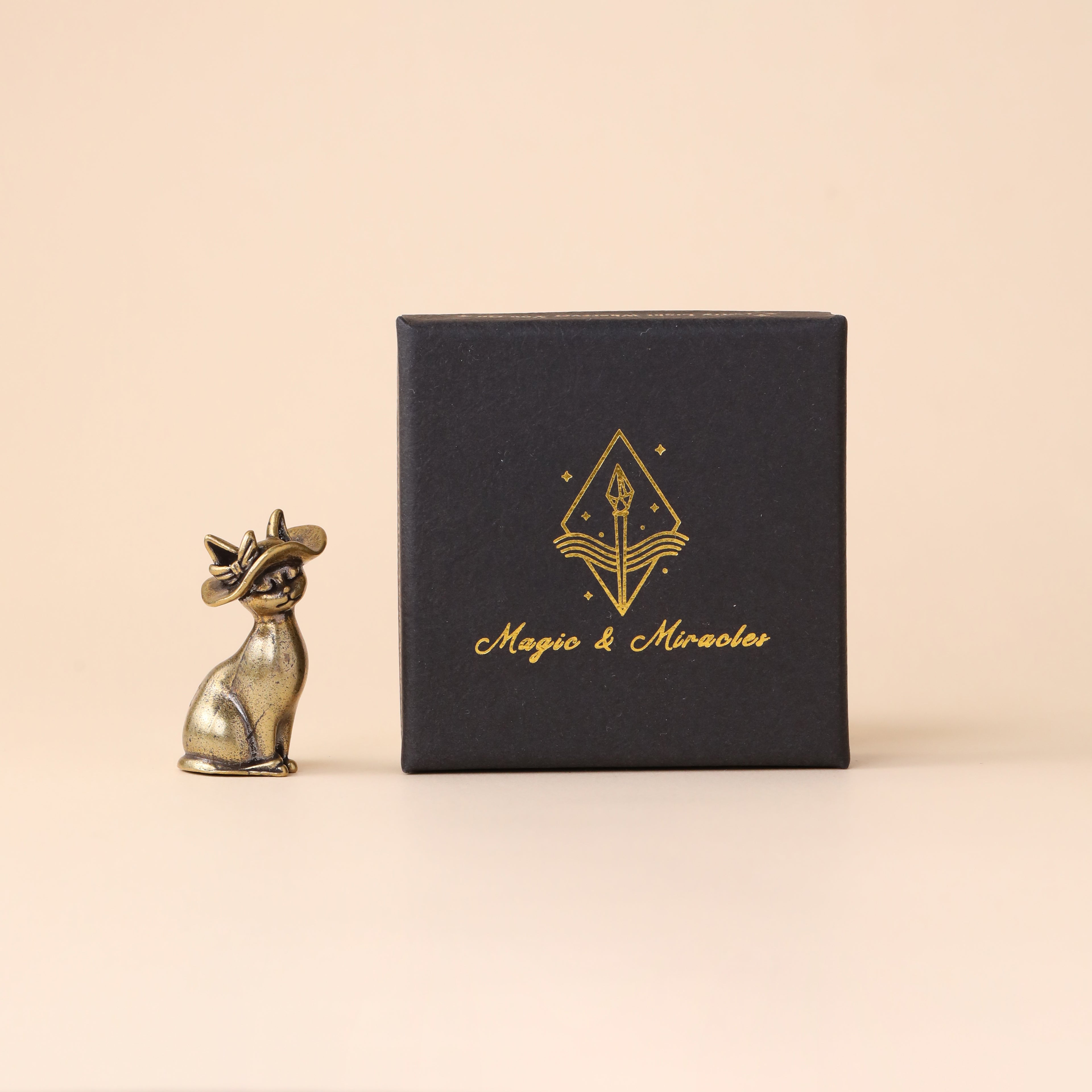 Solid Brass Cat Metal Statue with Antique Finish