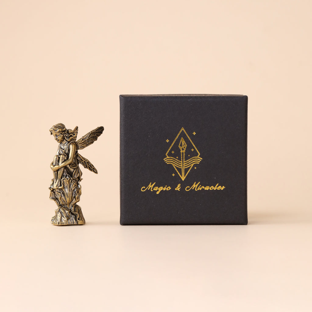 Solid Brass Angel Metal Statue with Antique Finish