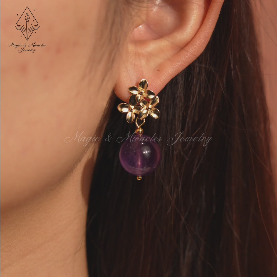 Amethyst Flower Dangle Earrings
