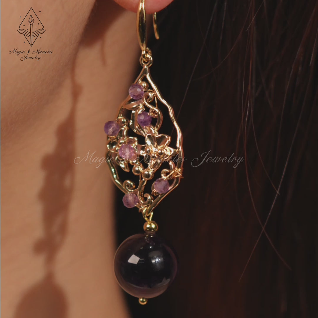 Amethyst Flower Dangle Earrings