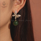 Green Jade Butterfly Drop Earrings